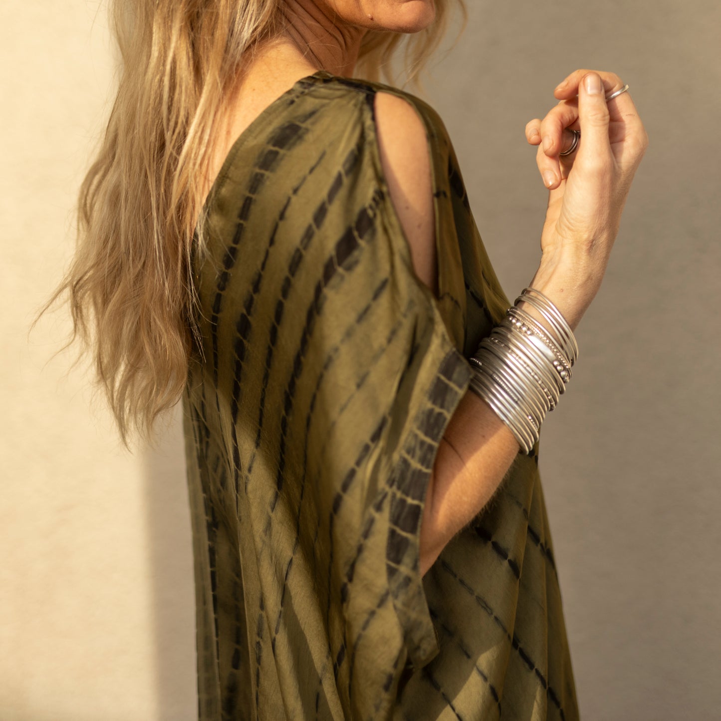 The Assagao Kaftan Olive Satin